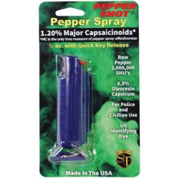 Pepper Shot 1.2% MC 1/2 oz pepper spray hard case belt clip and quick release keychain blue