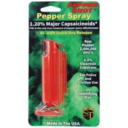 Pepper Shot 1.2% MC 1/2 oz pepper spray hard case belt clip and quick release keychain red