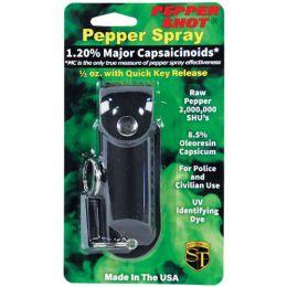 Pepper Shot 1.2% MC 1/2 oz pepper spray leatherette holster and quick release keychain black
