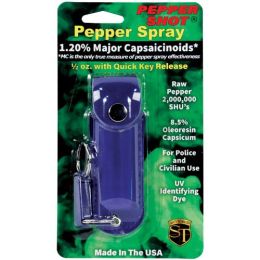 Pepper Shot 1.2% MC 1/2 oz pepper spray leatherette holster and quick release keychain blue