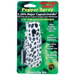 Pepper Shot 1.2% MC 1/2 oz pepper spray fashion leatherette holster and quick release keychain cheetah black/white