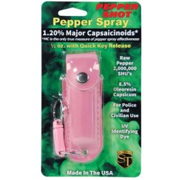 Pepper Shot 1.2% MC 1/2 oz pepper spray leatherette holster and quick release keychain pink