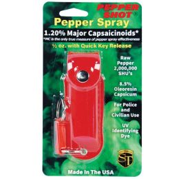 Pepper Shot 1.2% MC 1/2 oz pepper spray leatherette holster and quick release keychain red