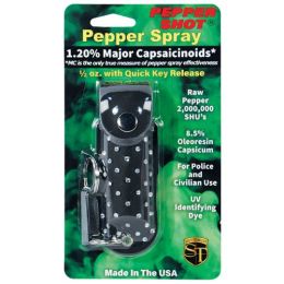 Pepper Shot 1.2% MC 1/2 oz rhinestone leatherette holster and quick release keychain black