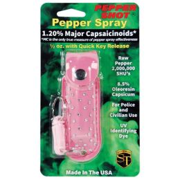 Pepper Shot 1.2% MC 1/2 oz rhinestone leatherette holster and quick release keychain pink