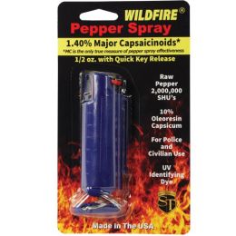 Wildfire 1.4% MC 1/2 oz pepper spray hard case with quick release keychain blue