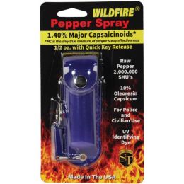 Wildfire 1.4% MC 1/2 oz pepper spray leatherette holster and quick release keychain blue