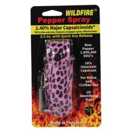 Wildfire 1.4% MC 1/2 oz pepper spray fashion leatherette holster and quick release keychain cheetah black/pink