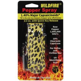 Wildfire 1.4% MC 1/2 oz pepper spray fashion leatherette holster and quick release keychain cheetah black/yellow