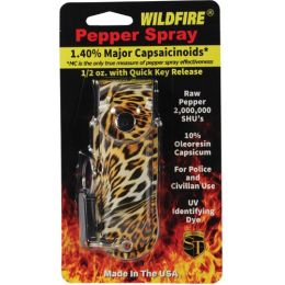 Wildfire 1.4% MC 1/2 oz pepper spray fashion leatherette holster and quick release keychain leopard black/orange