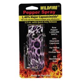 Wildfire 1.4% MC 1/2 oz pepper spray fashion leatherette holster and quick release keychain leopard black/purple