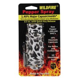 Wildfire 1.4% MC 1/2 oz pepper spray fashion leatherette holster and quick release keychain leopard black/white