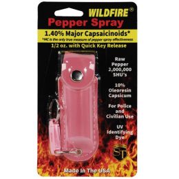 Wildfire 1.4% MC 1/2 oz pepper spray leatherette holster and quick release keychain pink
