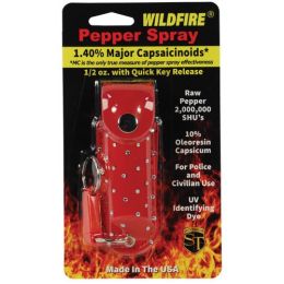 Wildfire 1.4% MC 1/2 oz with rhinestone leatherette holster red and quick release keychain